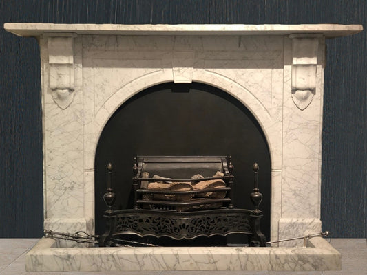 005 Original 19th Century Victorian Carrara White Marble Fireplace