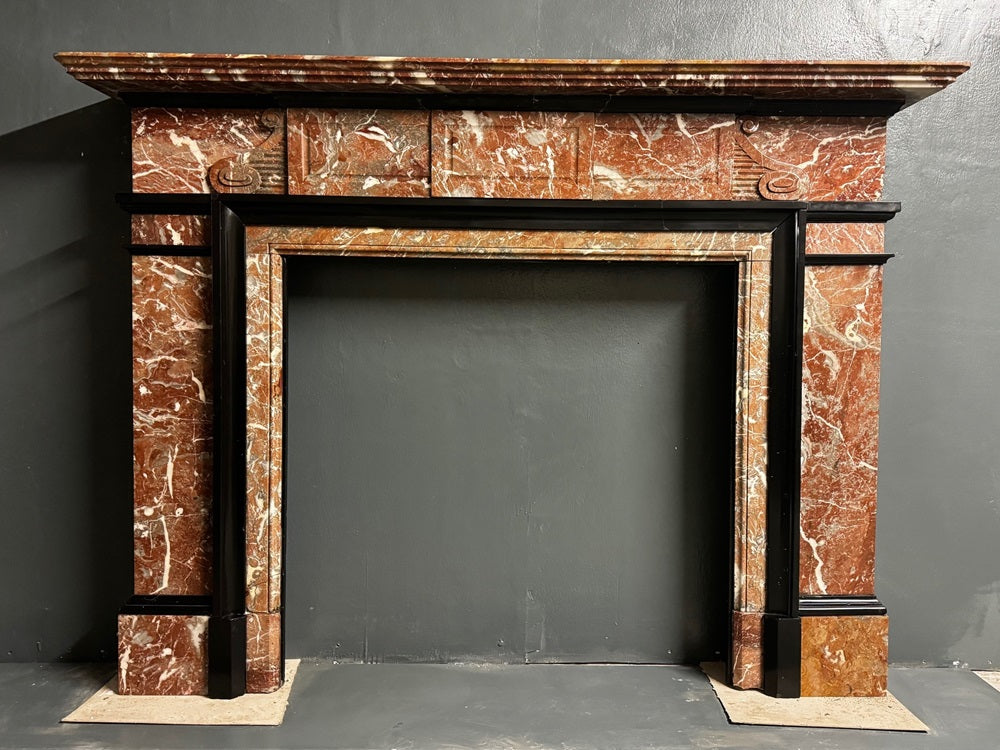 010 Original 19th Century Victorian Belgian Rouge Marble Fireplace