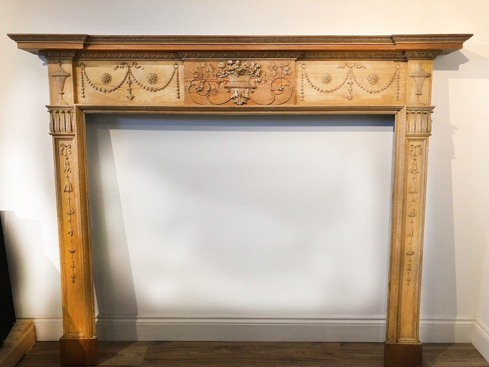 011 Original 18th Century Neo Classical Hand Carved Pine Fireplace