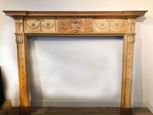 011 Original 18th Century Neo Classical Hand Carved Pine Fireplace