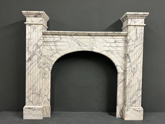 021 Late Victorian Statuary Pencil Vein Marble Fireplace