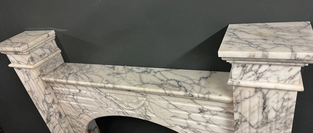 021 Late Victorian Statuary Pencil Vein Marble Fireplace