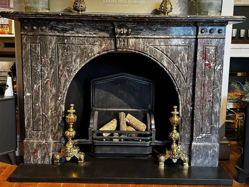 042 Original Victorian Gourdan Wood Polished Marble Fireplace