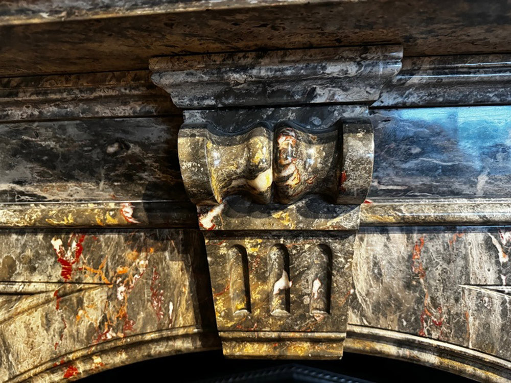 042 Original Victorian Gourdan Wood Polished Marble Fireplace