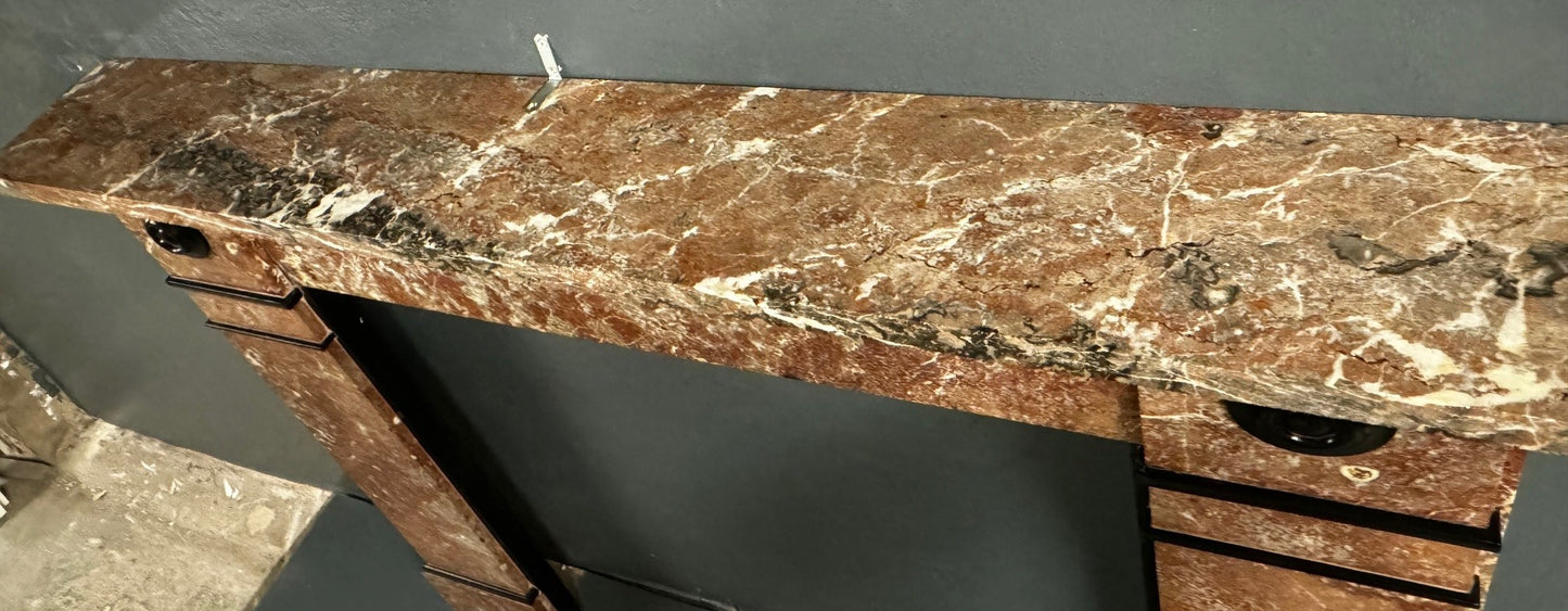 049 Original Victorian Belgian Rouge Marble Fireplace