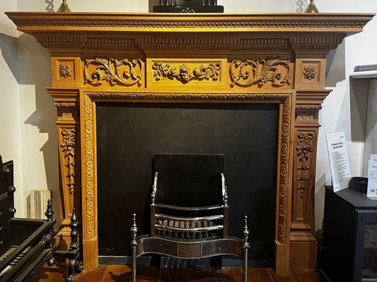 037 Hand Carved Pine Fireplace