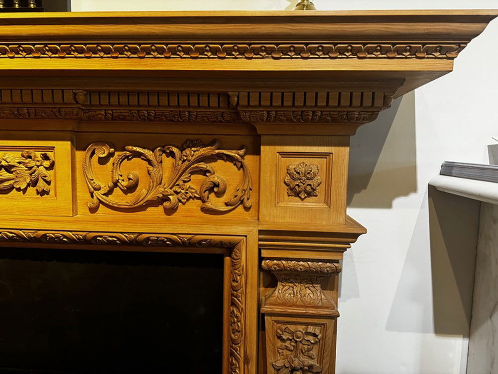 037 Hand Carved Pine Fireplace