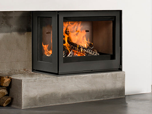 SPECIAL OFFER: Barbas Unilux 270 two sided corner, left sided cassette Wood burner